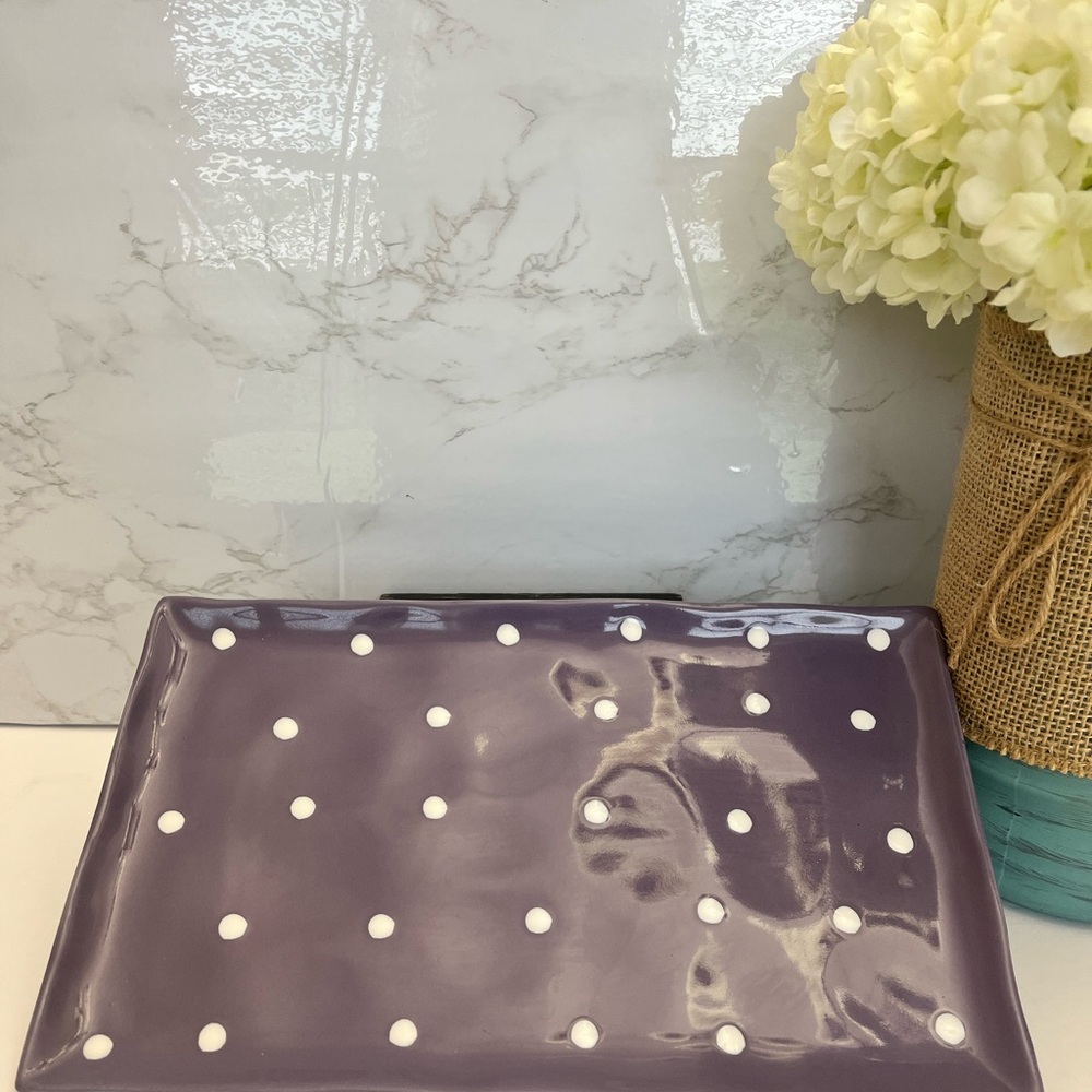 Fitz and Floyd Purple and White polka dot Maxwell Williams “Sprinkle” tray NWT